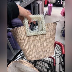 Woven Satchel with Pearl Handle